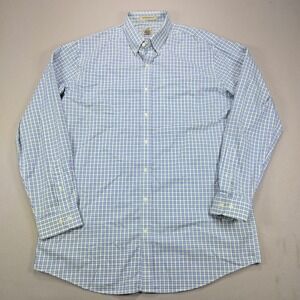 LL Bean Button Down Shirt Wrinkle Resistant Plaid Check Blue Green Mens‎ L Tall